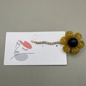 Yellow Flower Hair Clip with Rhinestone Stem